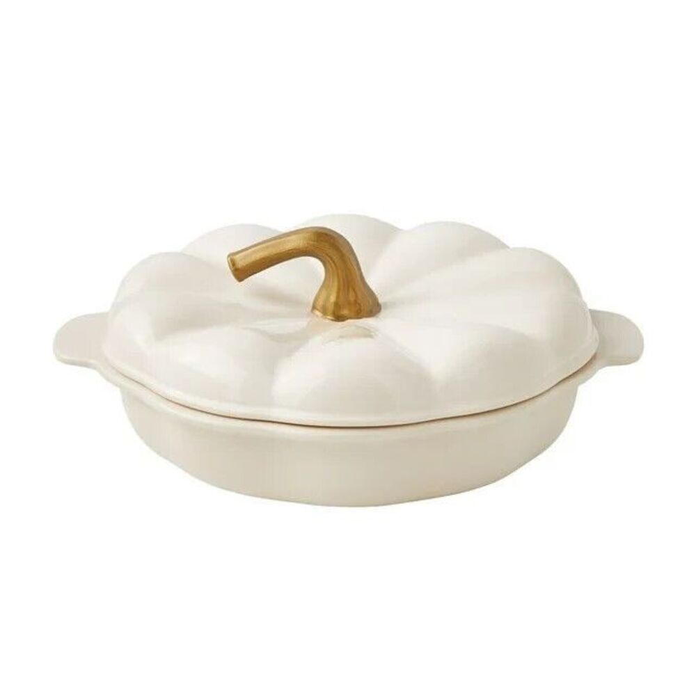 Pioneer Woman Pumpkin Pie Plate W Lid Linen 10"dia Stoneware Bake Dish